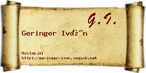 Geringer Iván névjegykártya